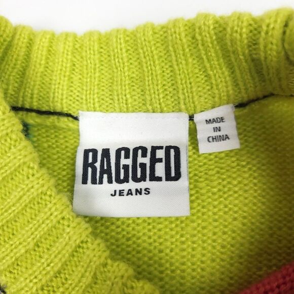 RAGGED PRIEST Dunce Colorblock Knit Sweater Oversized Lime Patchwork Womens XS - Picture 2 of 8